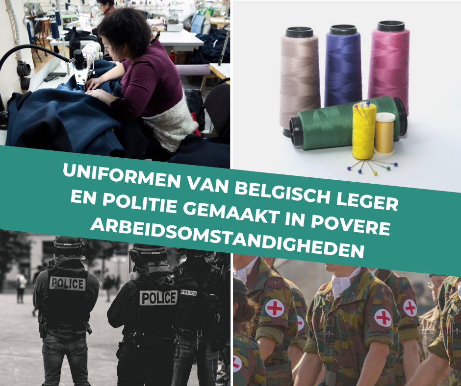 Uniformen van Belgisch leger en politie gemaakt in povere arbeidsomstandigheden